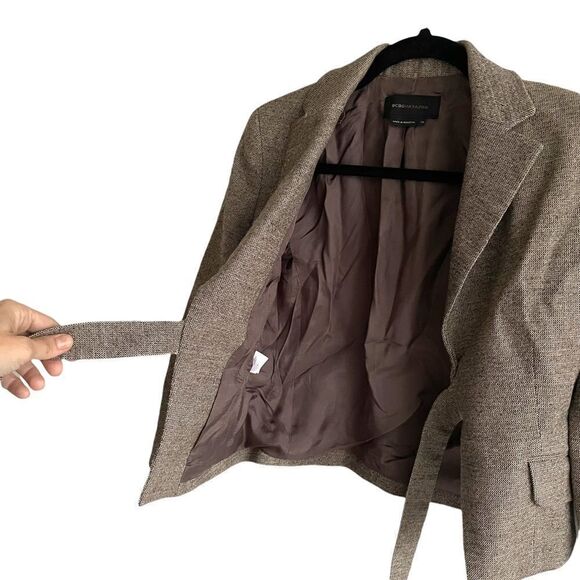 Bcbgmaxazria Wool Tie Front Cropped Blazer Brown XS - Picture 3 of 9